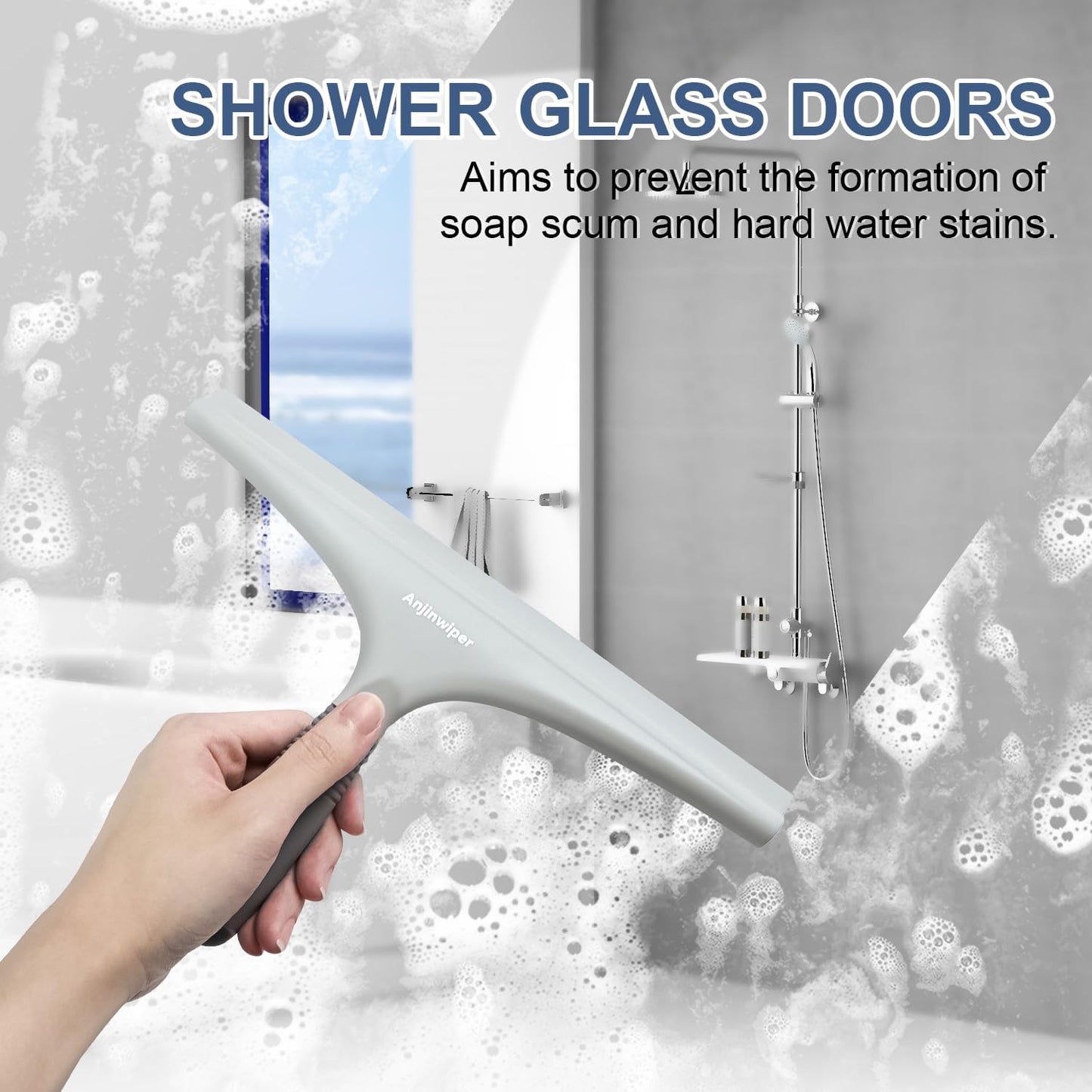 Shower Squeegee for Glass Doors, 10 Inch Bathroom Squeegee for Shower Glass | Streak Free No Squeak, Anti-Rust, All Purpose Glass Squeegee with Hook, Tile Walls, Mirror, Window, Car, Water & Soap Removal