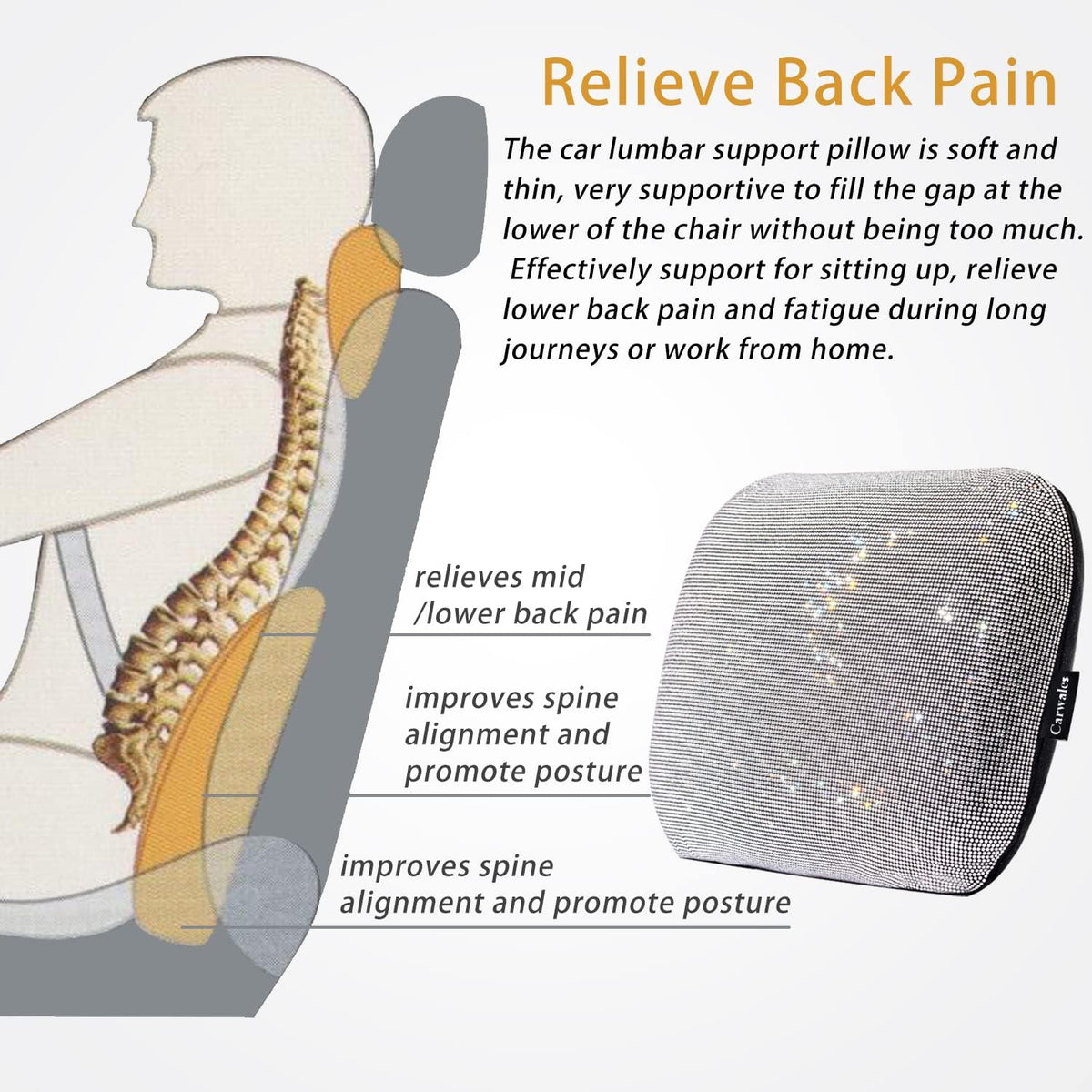 Lower Back Automotive Lumbar Support Pillow for Car Recliner Cushion Black
