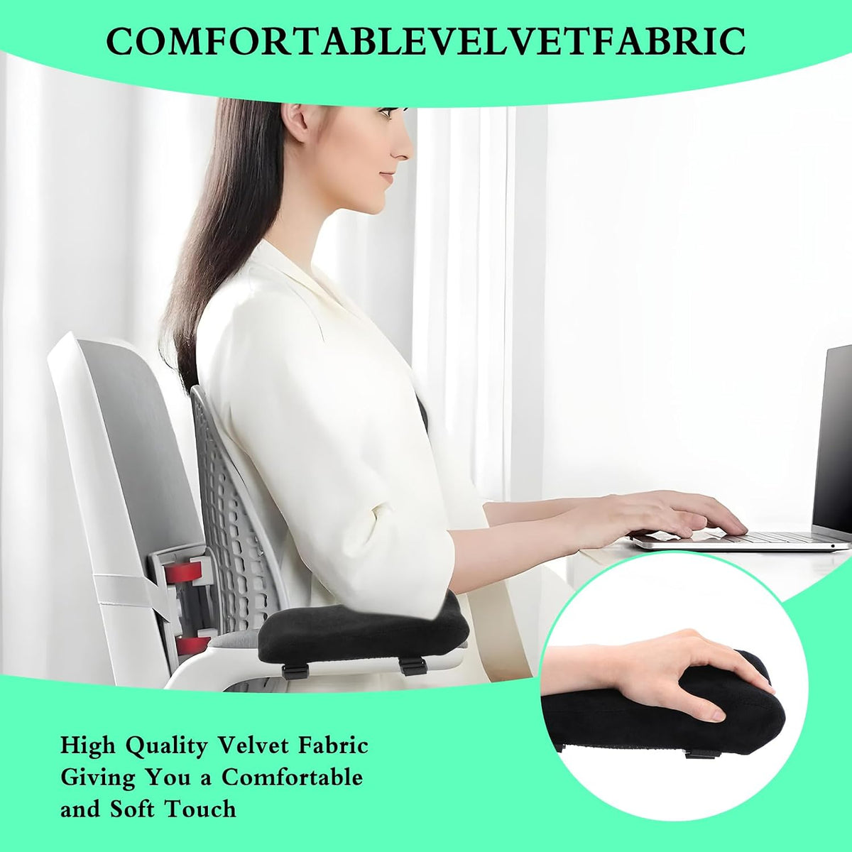 2 pcs Ergonomic Office Chair Arm Pads, Memory Foam Armrest Pads for Office Chair Gaming Chair Arm Rest Covers for Desk Chair, Armrest Cushions for Elbow Pressure Relief