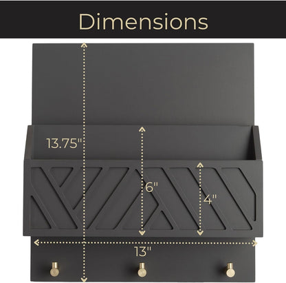 BLU MONACO Wall-Mounted Mail and Key Holder – Natural Wood 2-Tier Letter Organizer with 3 Hooks | Entryway Command Center for Mail, Keys, and Documents