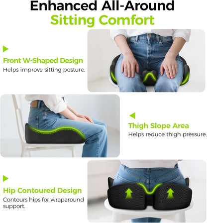 AUVON Gel Seat Cushion for Office Chairs, Ergonomic Memory Foam Chair Cushions for Long-Sitting Support & Sciatica, Back, Tailbone Pain Relief, Breathable Car Seat Cushion with Anti-Slip Base