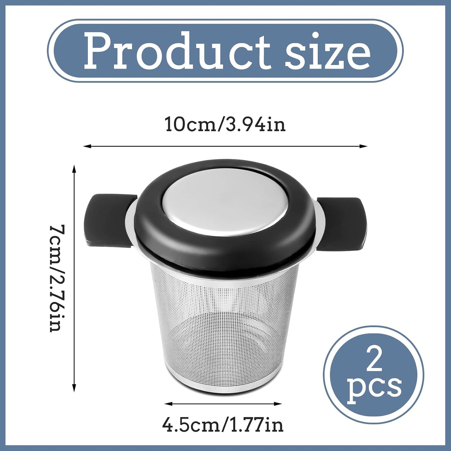 2 Pack Tea Infusers For Loose Tea, Stainless Steel Mesh With Lid | 304 Stainless Steel, Fine Mesh Basket, Large Capacity, Cup And Teapot Fit, Lid Doubles As Drip Tray