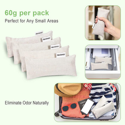 6 Pack Activated Charcoal Shoe Odor Eliminator, Shoe Deodorizer insert Bag | 100% Natural Shoes Smell Remover，eliminates odor naturally,(60g X 6 PACK)