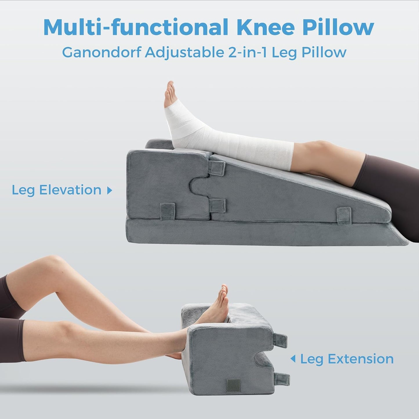 Leg Elevation Pillow for Sleeping, Foam Wedge Pillow Set for After Surgery, Knee Pillow for Side Sleepers, Elevating Leg Rest Cushion for Knee Replacement, Swelling, Back Pain & Circulation Support