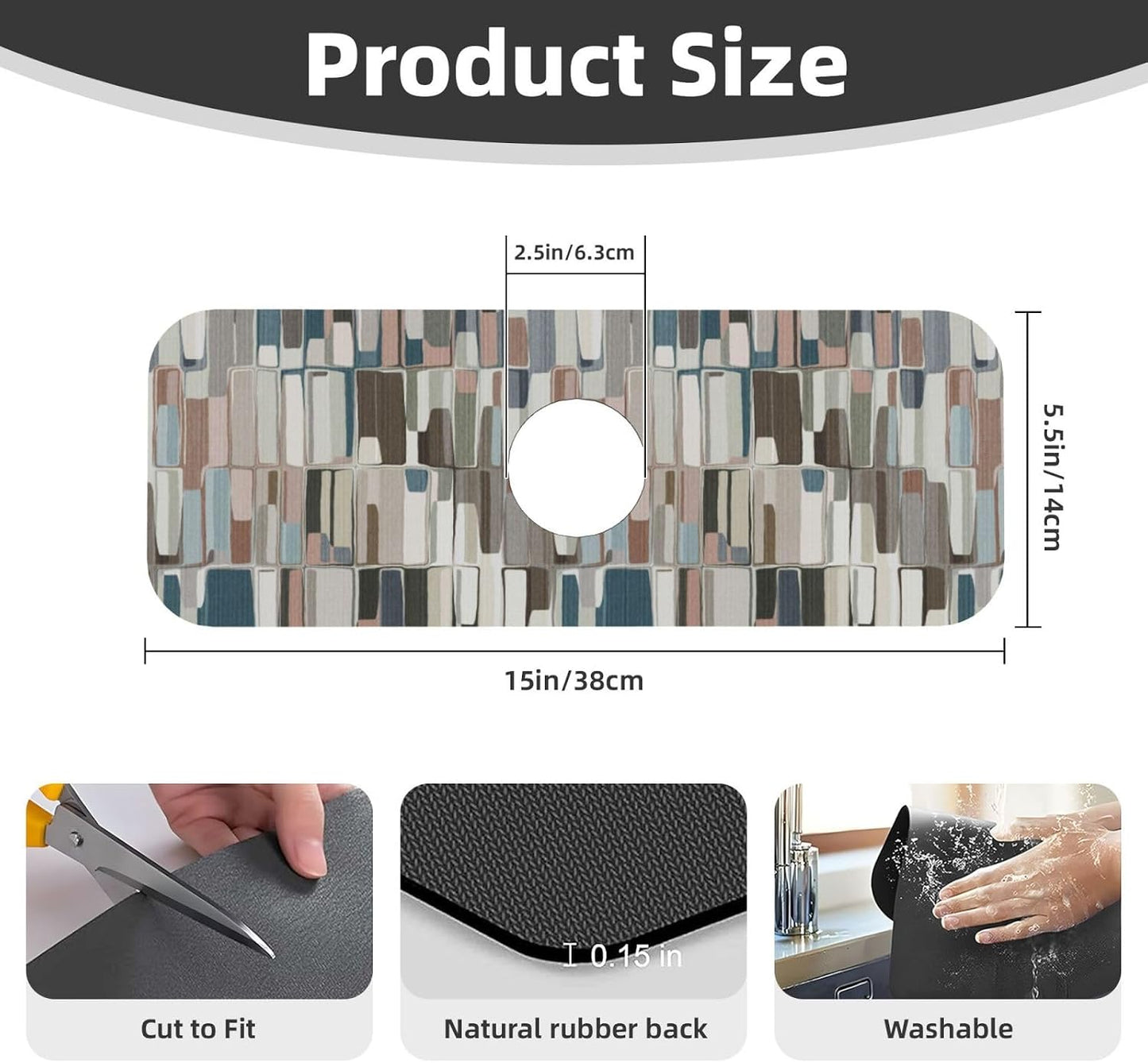 Abstract Flower Blooming Floral Watercolor Kitchen Sink Splash Guard Faucet Mat Super Absorbent Fast Drying Mat Sink Gadgets-Fast Drying Pad Sink Mat For Kitchen Bathroom (15" X 5.5" )