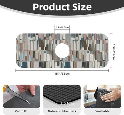 Abstract Flower Blooming Floral Watercolor Kitchen Sink Splash Guard Faucet Mat Super Absorbent Fast Drying Mat Sink Gadgets-Fast Drying Pad Sink Mat For Kitchen Bathroom (15" X 5.5" )