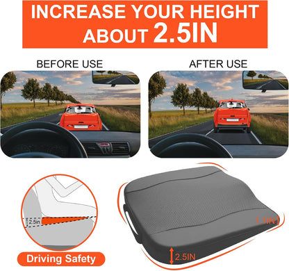 Lofty Aim Car Seat Cushion, Memory Foam Car Seat Cushions for Long Driving | Comfy Car Seat Pillow for Pain Relief, Driver Seat Cushion Adds Height, Butt Cushion for Car, Truck, Office Chair, Black