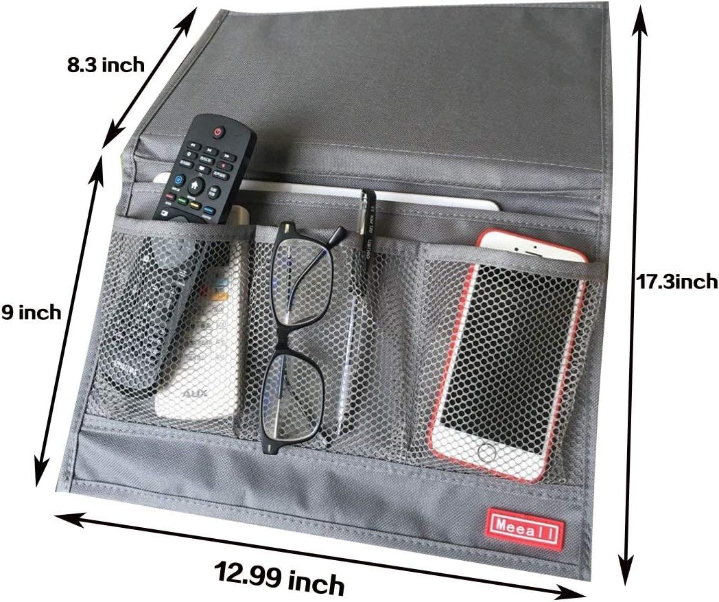 Bedside Storage Organizer with Pockets, Bedside Caddy, Table Cabinet Storage Organizer, TV Remote Control, Phones, Magazines, Tablets, Accessories, Grey