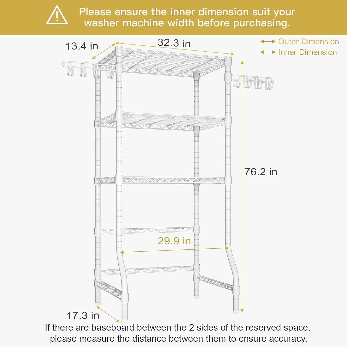 U8 Medium Laundry Room Storage Organizer, Over the Washer and Dryer Storage Shelves for Laundry Organization, 32.3”W x 17.3”D x 76.2”H, Suit Washing Machine Width within 29.9”, Hold 304 lb, Black