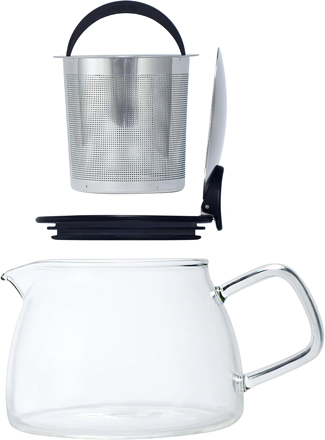 Forlife Bell Glass Teapot with Basket Infuser, 14-Ounce/430ml, White
