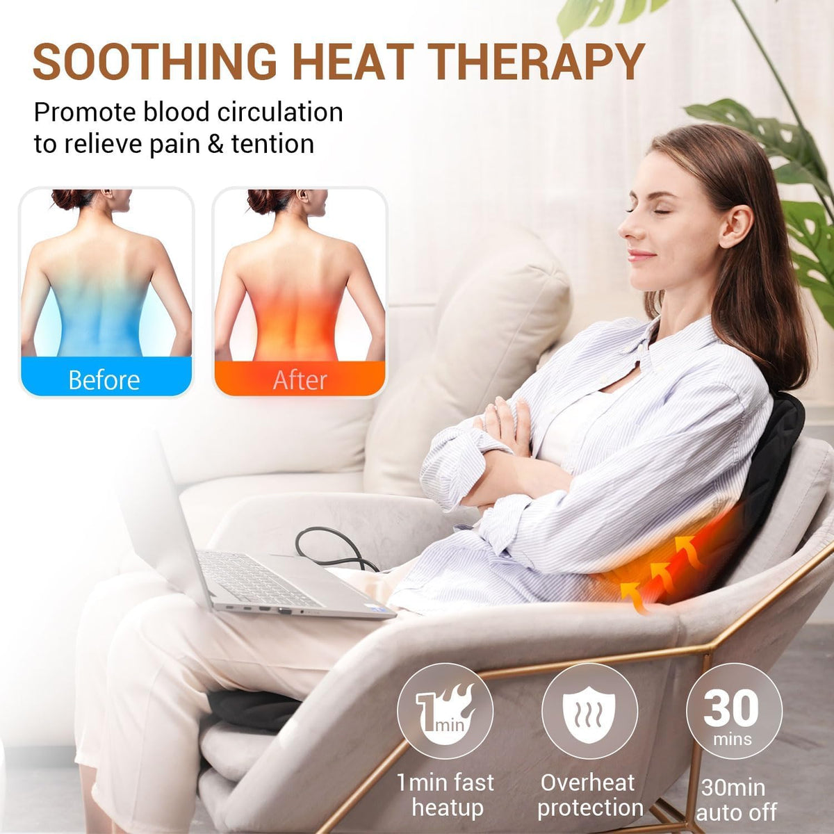 CARSHION 10 Vibrating Massage Nodes Back Massager Chair Pad for Pain Relief