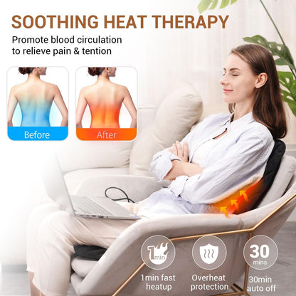CARSHION 10 Vibrating Massage Nodes Back Massager Chair Pad for Pain Relief