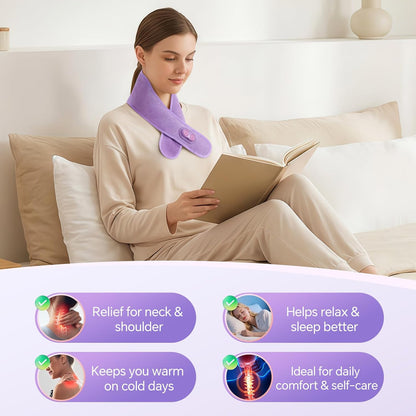 Cordless Neck Heating Pad for Pain, Neck Massager with 660nm 850nm Red Light, Heated Neck Wrap with 3000mAh Rechargeable, 3 Levels Heat & Massage, Black