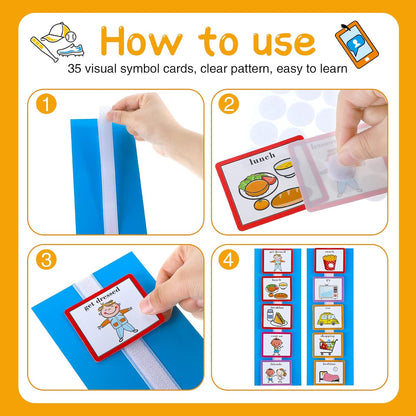 35 Pieces Visual Schedule Cards Routine Cards Home Chore Chart Routine Autism Learning Materials with 35 Pieces Hook and Loop Dots(Cute Style,Blue)