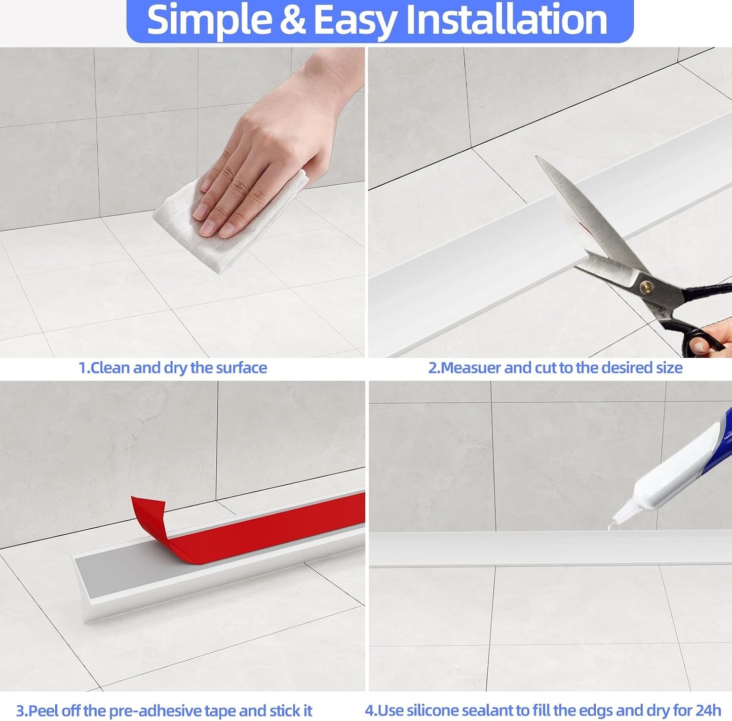 39 Inch Shower Threshold Water Dam Barrier,Transparent | Flexible Silicone Shower Door Bottom Seal for Water Stopper,Self Adhesive Water Blocker for Bathtub Countertop