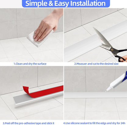 39 Inch Shower Threshold Water Dam Barrier,Transparent | Flexible Silicone Shower Door Bottom Seal for Water Stopper,Self Adhesive Water Blocker for Bathtub Countertop