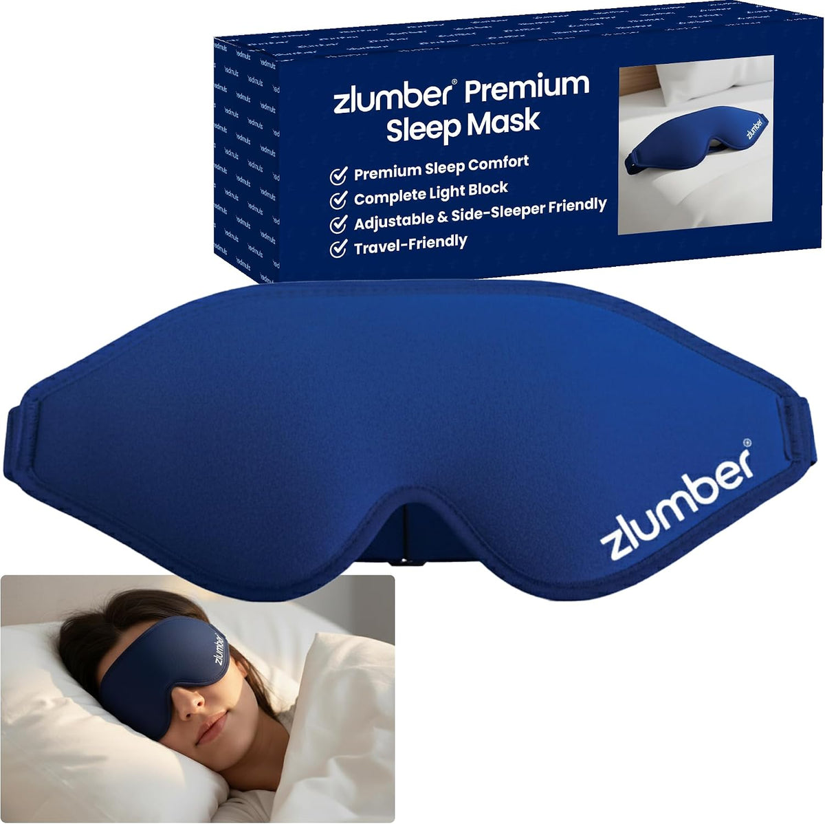 Zlumber Premium Eye Sleep Mask for Men & Women - 100% Blackout 3D Contoured Night Eye Mask for Sleeping, Travel Eye Mask & Side Sleeper Mask, Zero Eye Pressure, Adjustable