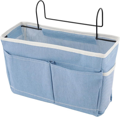 Surblue Bedside Caddy Bedside Storage Bag Hanging Organizer for Bunk, Hospital Beds, Dorm Rooms Bed Rails Camp 4 Pockets and 2 Hooks (Skyblue)