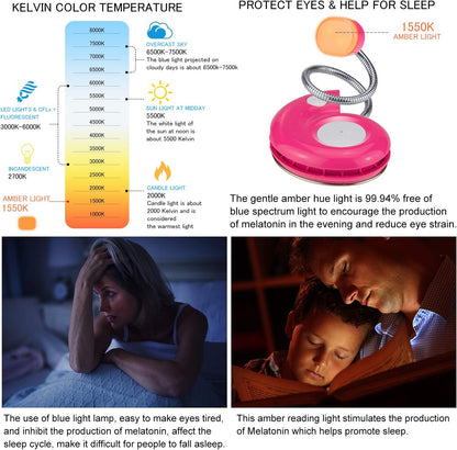 LUXSWAY Rechargeable Reading Light for Kids, LED Book Light with Magnetic Clip and Flexible Gooseneck, Cute Amber Bookmark Light - Violet
