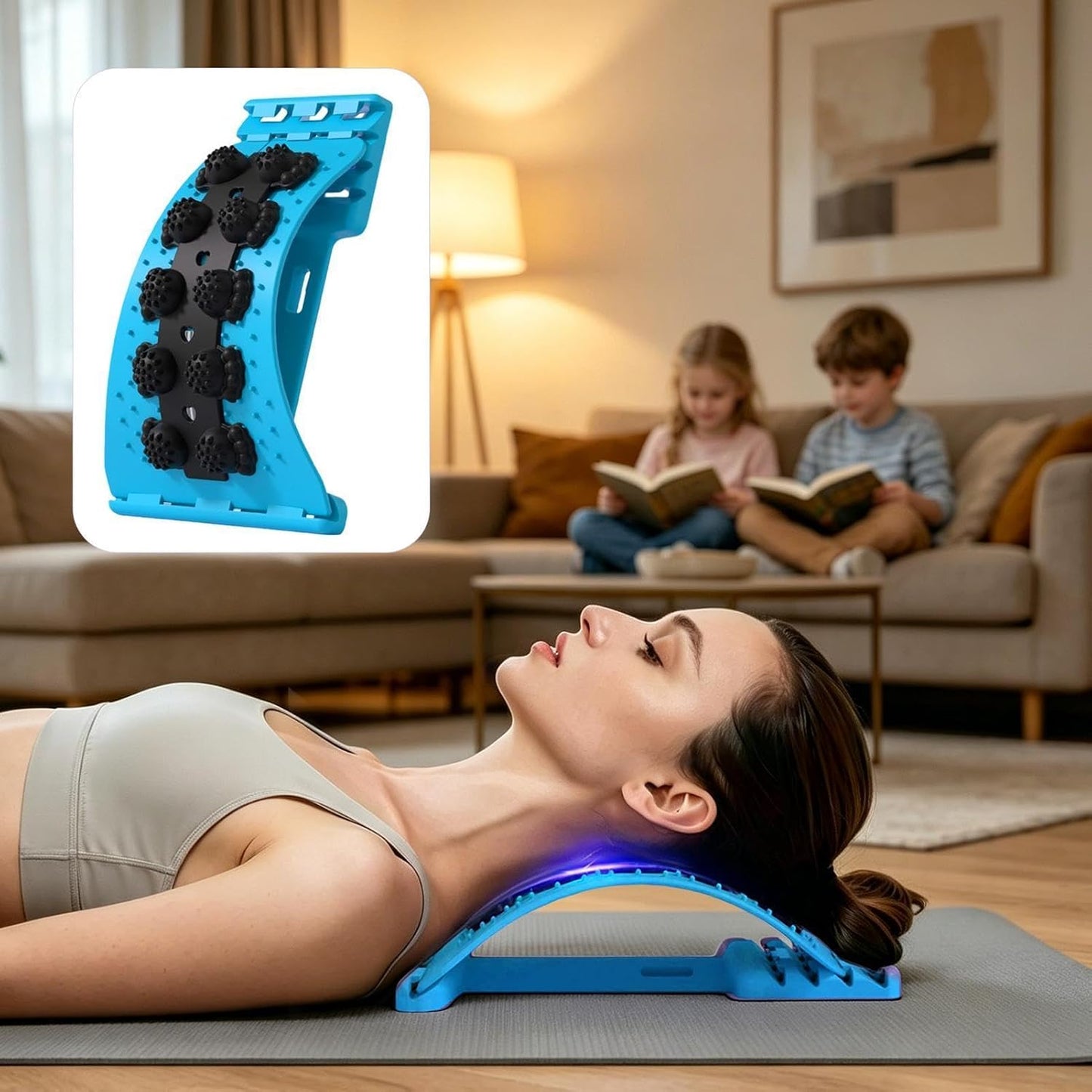 Back Stretcher - Lumbar Spine Relaxer, 4-Level Adjustable Relaxation Board | Yoga Back Stretcher | Scoliosis Massager Device with Black Massage Head for Muscle Alignment Cracking Lower Påin Ŕelief Ho