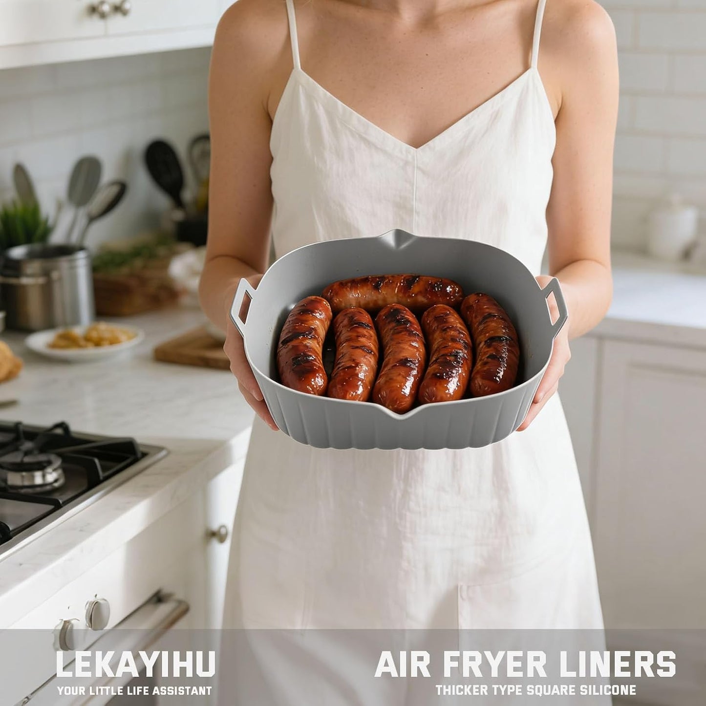 2 Pack Air Fryer Liners,8 Inch Silicone Airfryer Liners,Air Fryer Accessories,Reusable Baking Tray Oven Accessories,Replacement of Flammable Parchment Paper (Red Blue) (Black&Red&Blue)