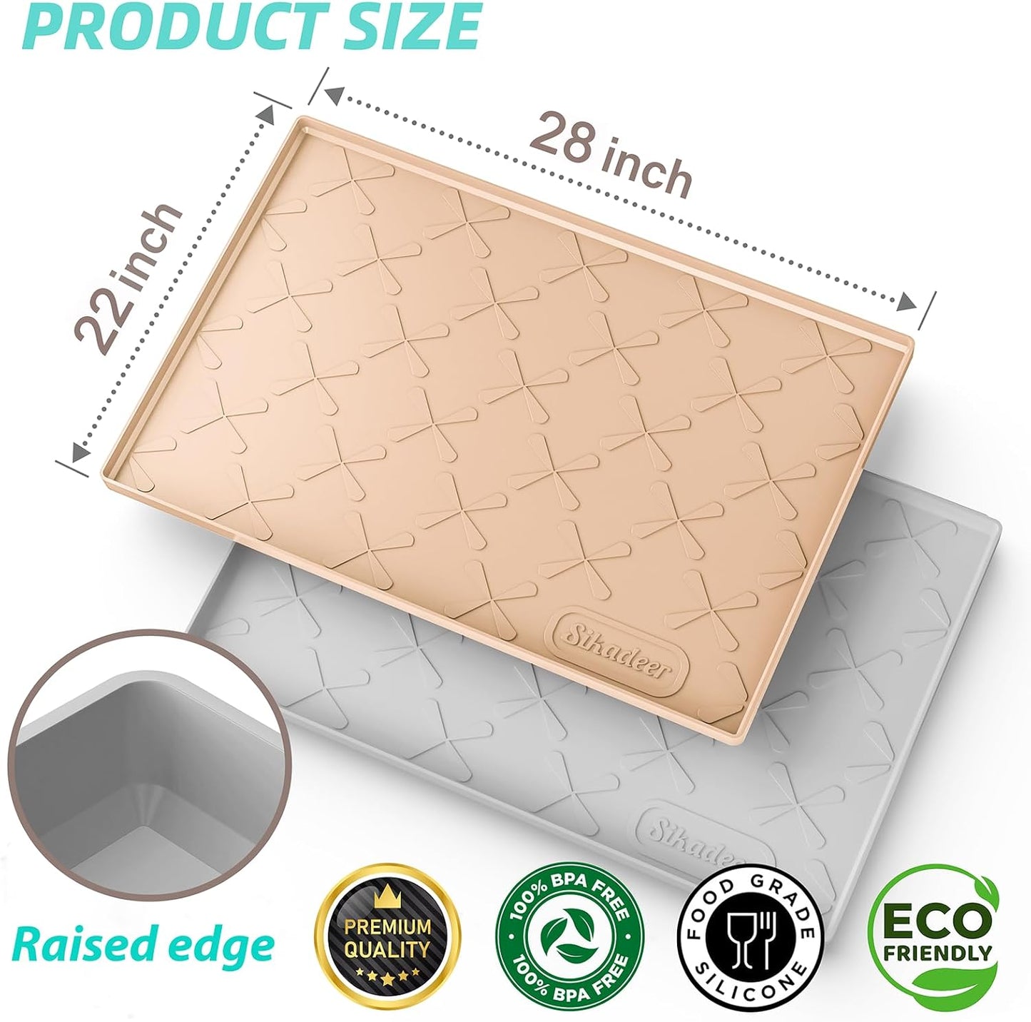 Waterproof Under Sink Mat 34" x 22", Silicone Mat Kitchen liner | BPA-Free Silicone Tray with Raised Lip Protect Cabinets from Leaks, Versatile Home Organizer for Bathroom, Pets, Boots, Floor