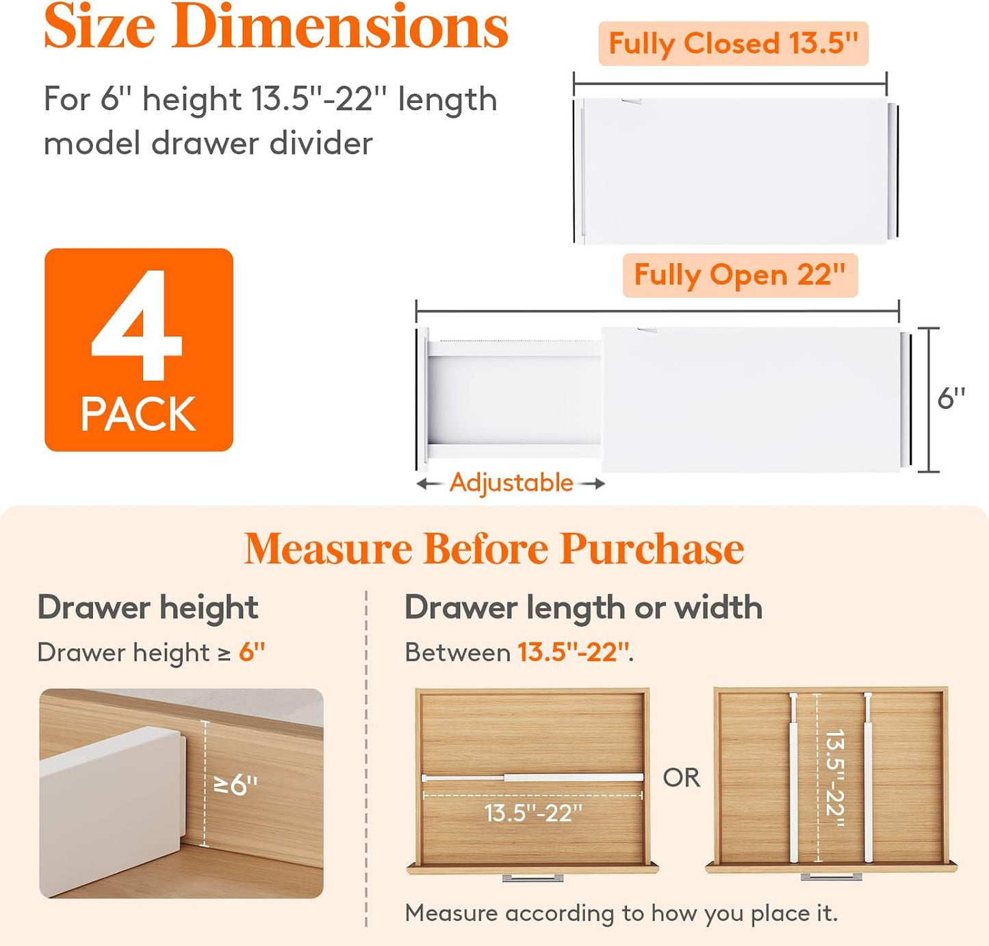 Lifewit 5 Pack Upgrade Drawer Dividers for Clothes, 4" High 11"-17" Adjustable Dresser Drawer Organizers, Expandable White Plastic Drawer Separators for Kitchen, Nursery, Office Organization & Storage | 5 Pack 11"-17" Expandable White Plastic Drawer