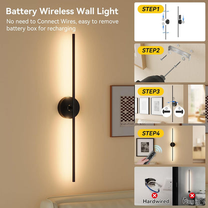 Battery Operated Wall Sconces Set of 2, Remote Control, 10000mAh, Black