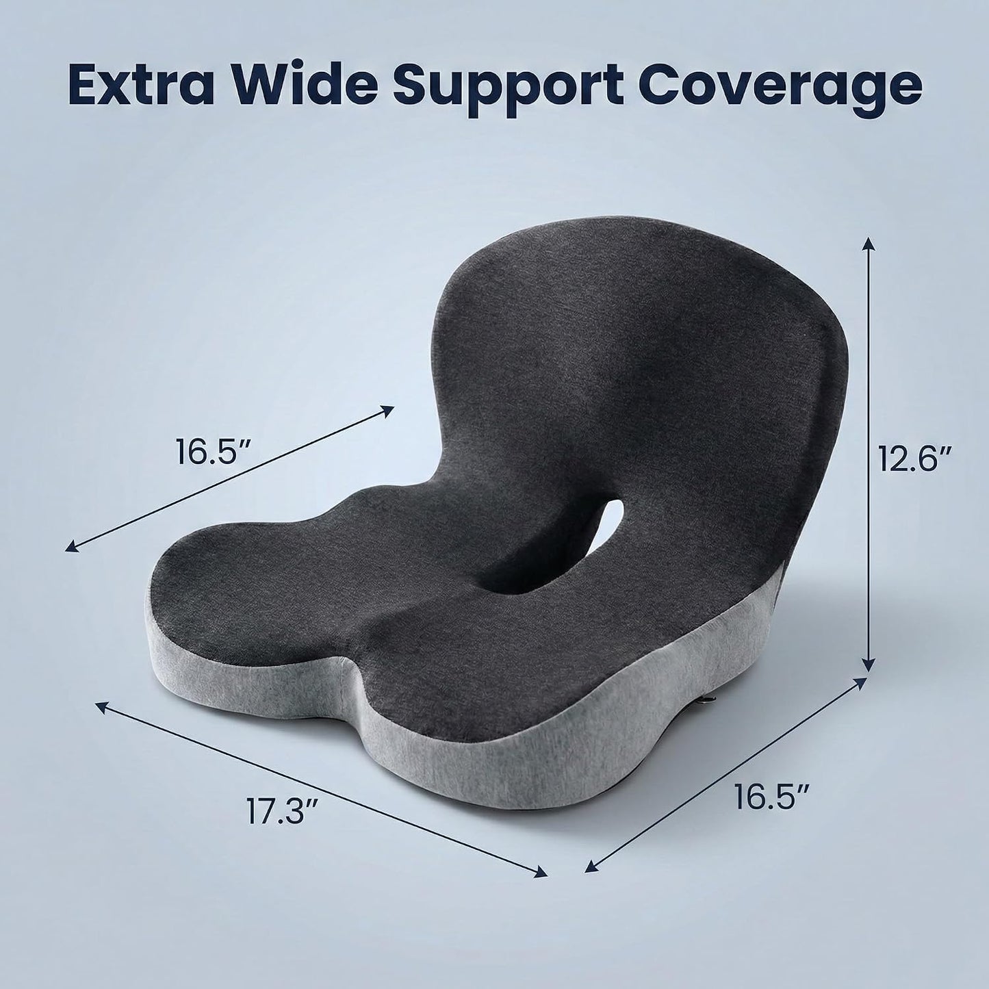Seat Cushion Memory Foam with Ergonomic L-Shaped Extra Wide Support for Lower Back Relief, Comfort Cushion for Office Chair, Car Seat & Gaming Seat, Helps Sciatica Pain, Posture Improvement (Gray)
