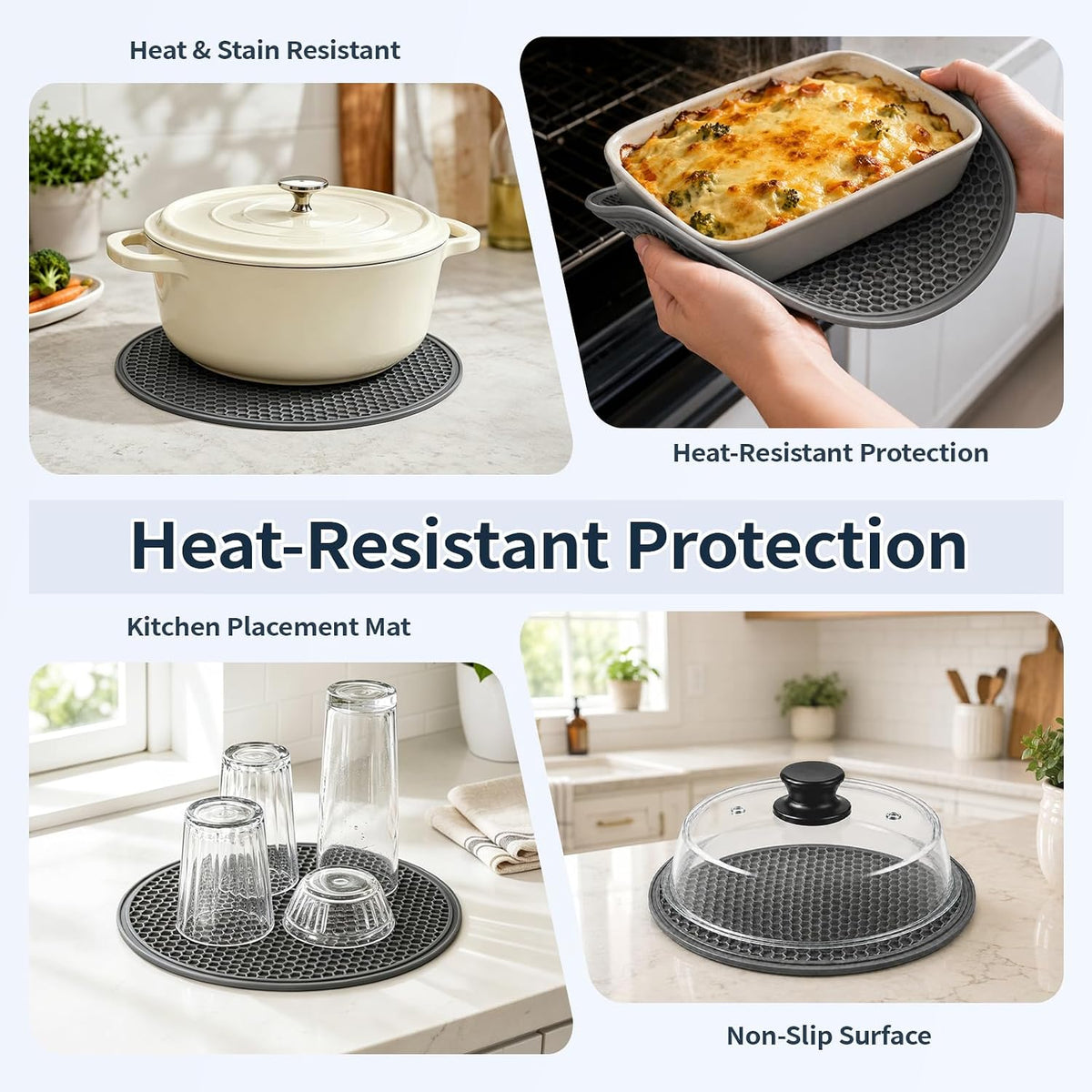 Glass Microwave Cover for Food, Tall Microwave Splatter Cover with Silicone Mat, Vent Holes, BPA Free, Dishwasher Safe, 10 Inch, High Borosilicate Glass Plate Lid with Side Tabs