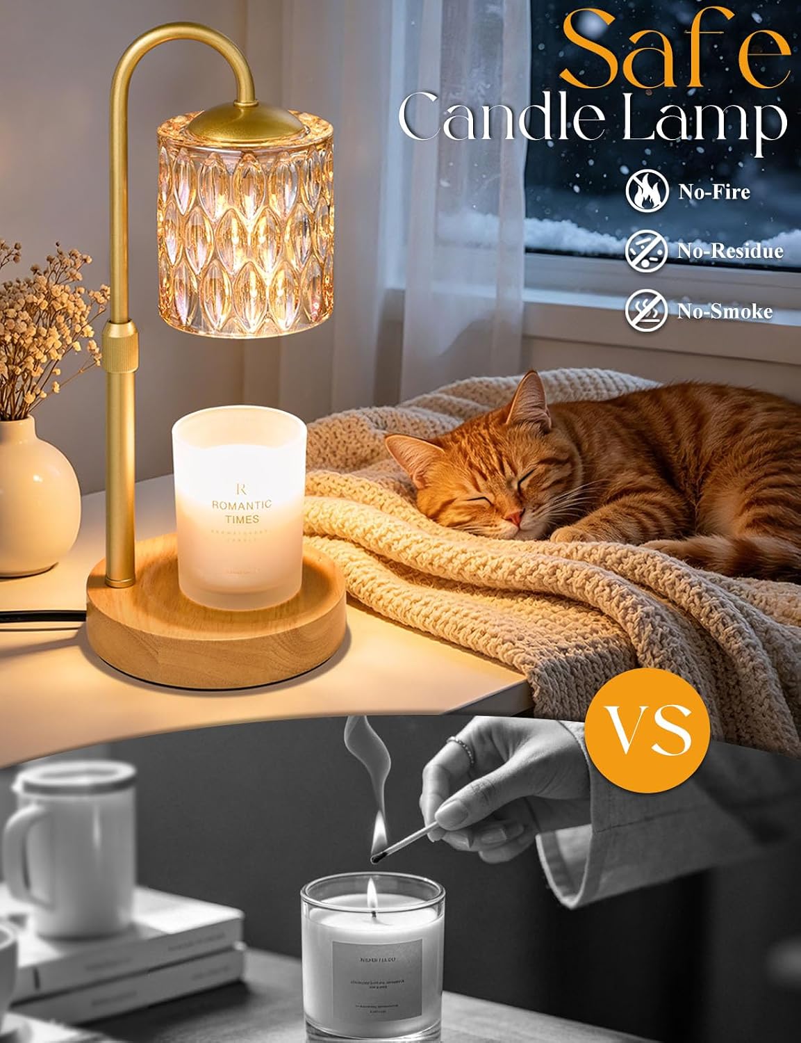 Briever Dimmable Candle Warmer Lamp with Timer, Height Adjustable Electric Candle Wax Warmer, Christmas Birthday Gifts for Women Mom, House Warming Gifts New Home Room Decor, Black Solid Wood Base