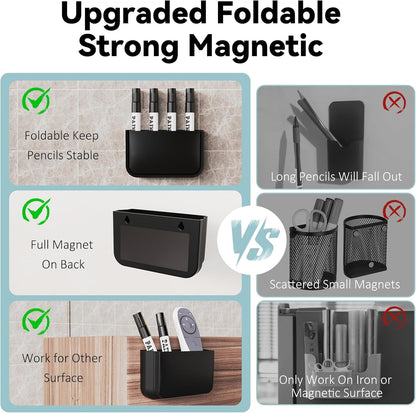 Magnetic Foldable Pen Holder Desk Accessories for Home Office 1 Pack White | Strong Magnet, Space Saving, Dry Erase Marker Pencil Holder for Whiteboard, Locker,Refrigerator, Remote Holder