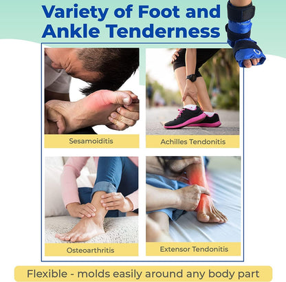 Foot and Ankle Gel Pack - Reusable Gel Ice Pack with Elastic Fastener - Cold Packs for Post-Surgery or Sport Injuries, Flexible Ice Packs - Foot Wrap and Ankle Ice Pack Wrap Compression - 1 Pack Blue