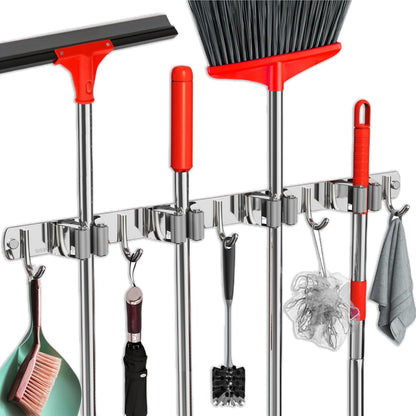 Mop and Broom Holder Wall Mount, Upgraded Broom Hanger Wall Mount, Stainless Steel Broom Organizer for Closet Garage Laundry Room Kitchen Wall Decor(3Racks 4Hooks Black)