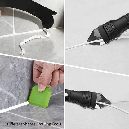 Caulking Tool 5 in 1, Caulk Remover & Silicone Sealant Finishing Kit with Grout Scraper and 6 Silicone Pads, Ideal for Kitchen, Bathroom, and Window Sealing