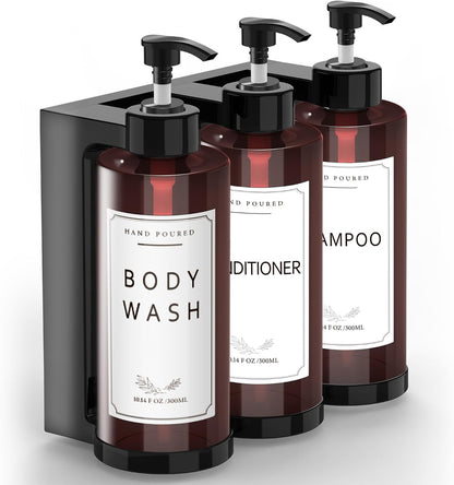 Plastic Shampoo Dispenser Body Wash Dispenser Wall Mount for Home | Shampoo and Conditioner Dispenser No-Drill 3 Chamber Wall Mounted Shower Soap Dispenser Refillable Pump Bottle for Bath Hotel