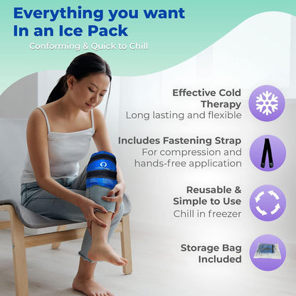 Foot and Ankle Gel Pack - Reusable Gel Ice Pack with Elastic Fastener - Cold Packs for Post-Surgery or Sport Injuries, Flexible Ice Packs - Foot Wrap and Ankle Ice Pack Wrap Compression - 1 Pack Blue