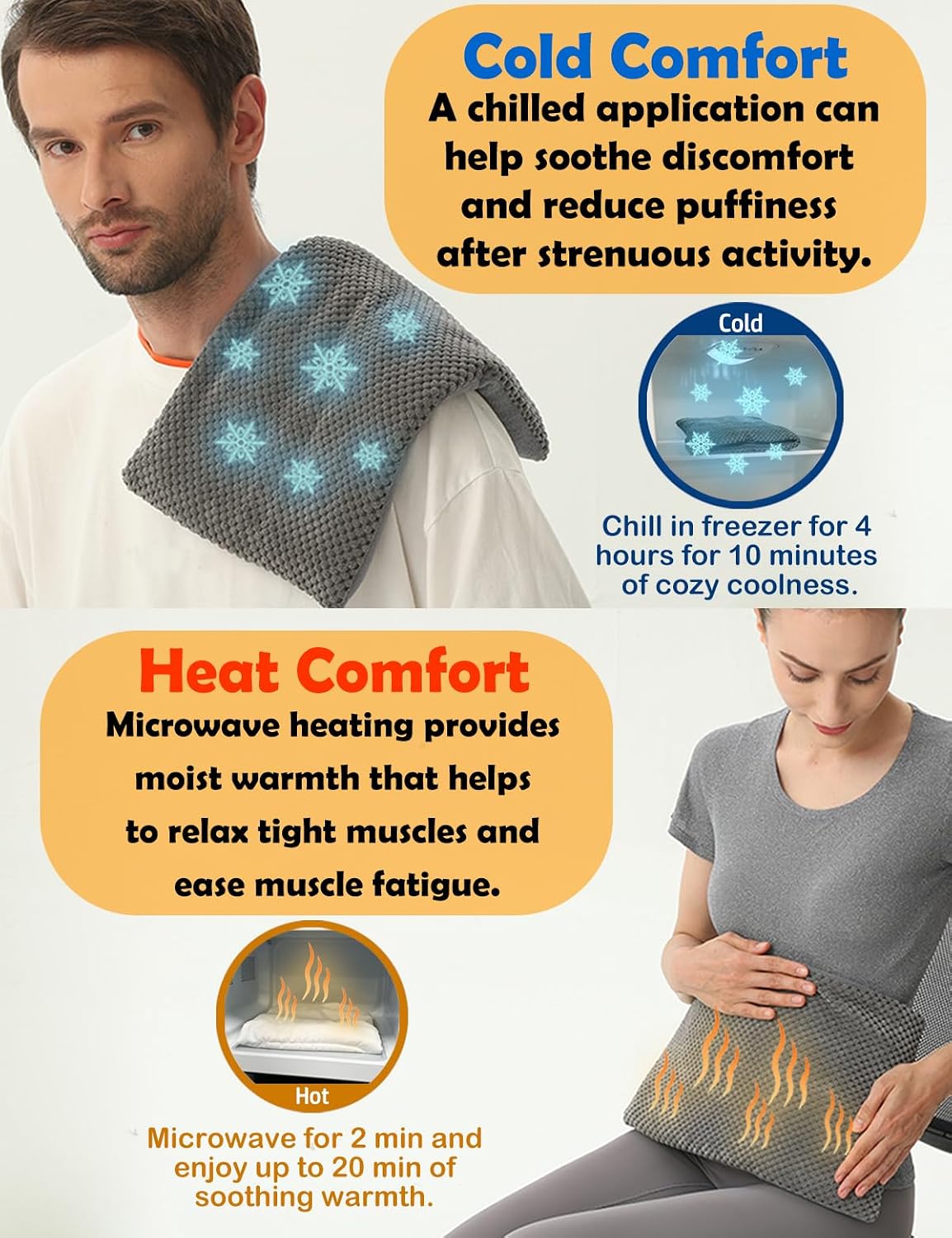 Microwave Heating Pad 8 x17 Unscented Moist Hot Pack Washable Cover