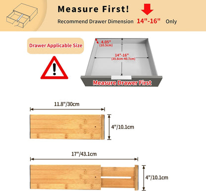 Utoplike 4 Pcs Bamboo Kitchen Drawer Dividers, Large Drawers Organizers | Adjustable Spring Loaded Expandable Organization, Works in Dresser, Bathroom, Bedroom, Office, Fit 17.8"-20.6" Drawer, 2.4"H