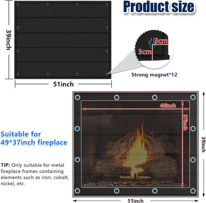 Magnetic Fireplace Cover 39"x32" Fireplace Draft Stopper Blocker Indoor | Fire Place Cover with Built-in 12 Strong Magnet for Iron Fireplace Frame Fireplace Screen