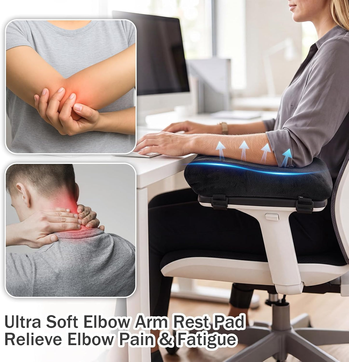 THARAHT 2pcs Ergonomic Blue Mesh Gel Memory Foam Armrest Support Pillow Anti Slip Adjustable Office Chair Games Home Wheelchairs