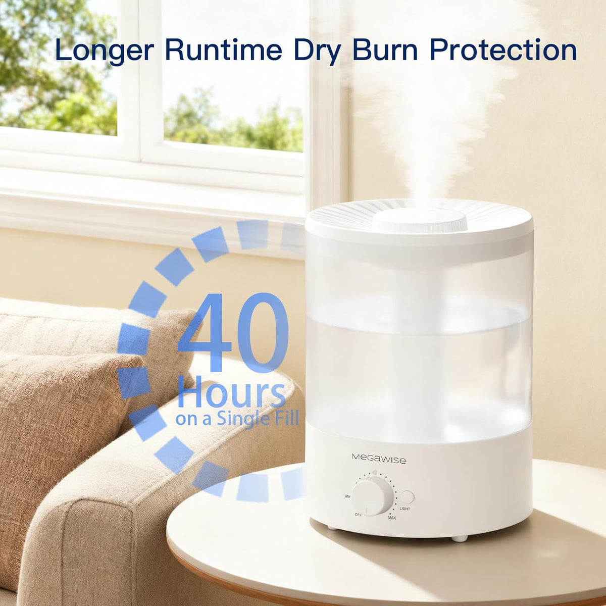 MEGAWISE Cool Mist Humidifier,Ultrasonic Humidifier with Aroma & LED Light