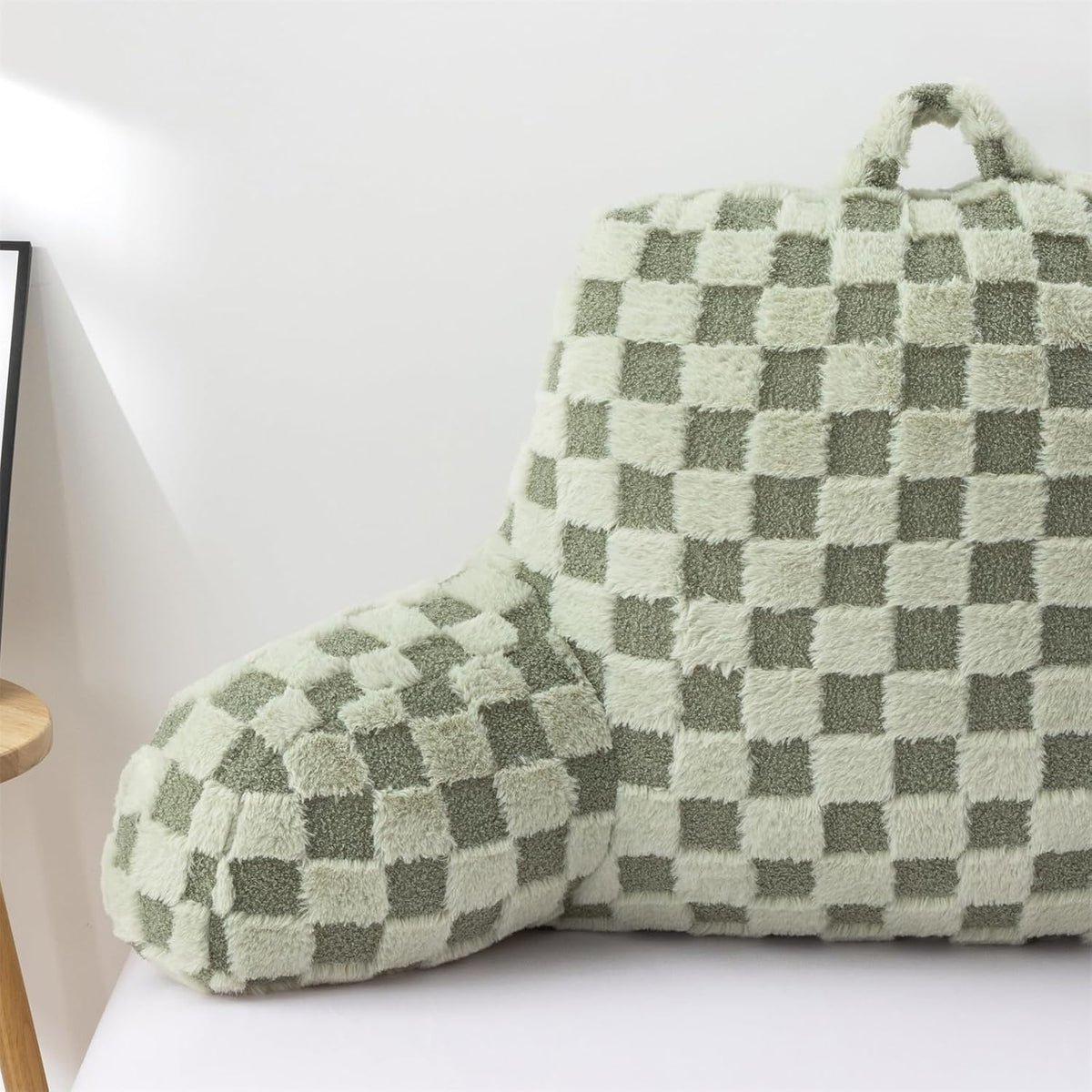 Aimuan Reading Pillow Checkered Bed Rest Wedge Backrest Checkerboard Pillow with Arms Back Support for Sitting Up in Bed Cushion Incline Rest Sleeping Snoring Pillow (Beige,Large)