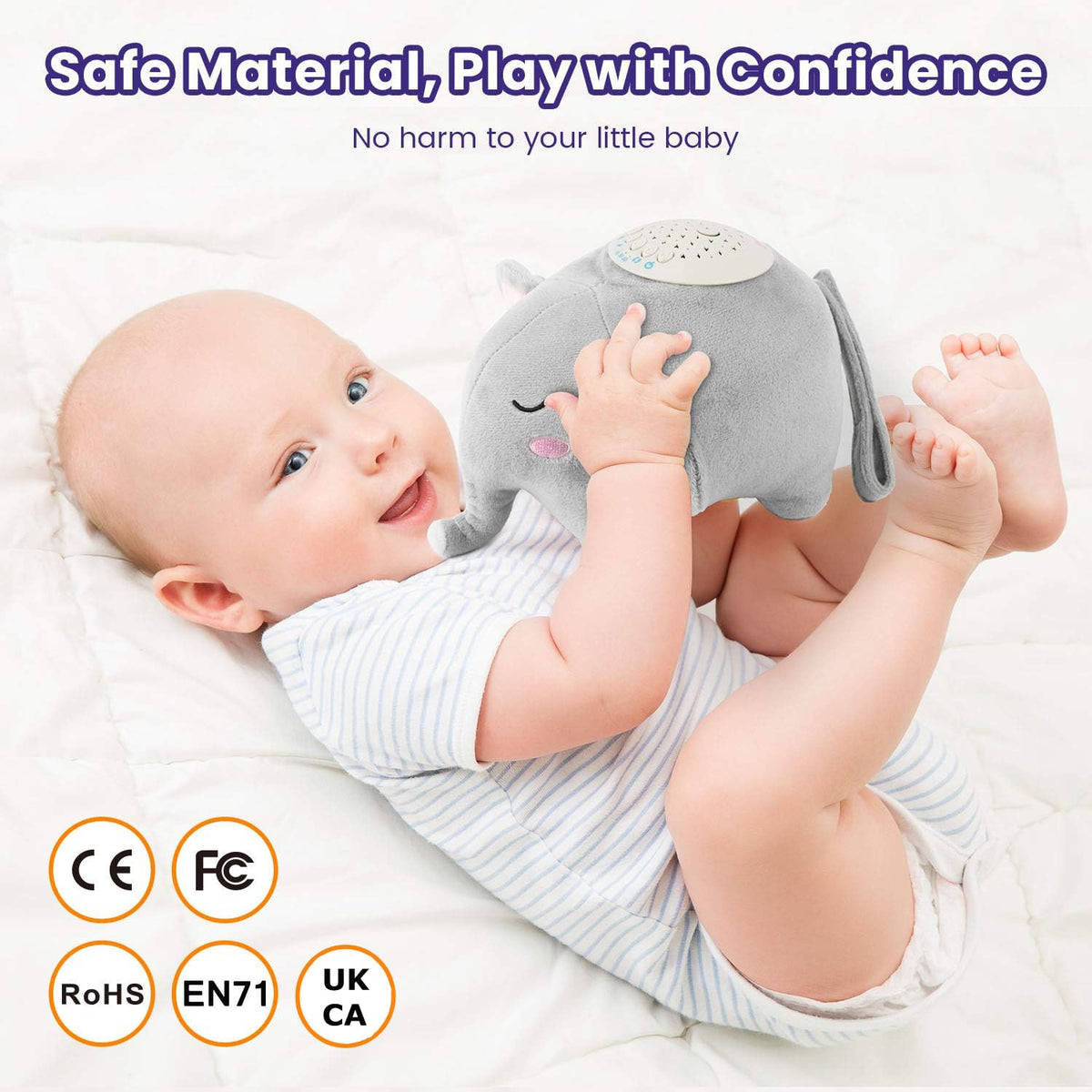 BEREST A13 White Noise Machine & Baby Sleep Soother with 15 Soothing Sounds & Projector Night Light Music Box, Cry Sensor, Rechargeable, Portable for Newborns, Toddlers, Attaches to Crib