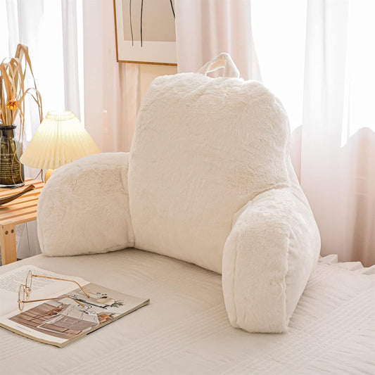 A Nice Night Ivory Reading Pillow, 18.5" Bed Wedge Pillows with Arms