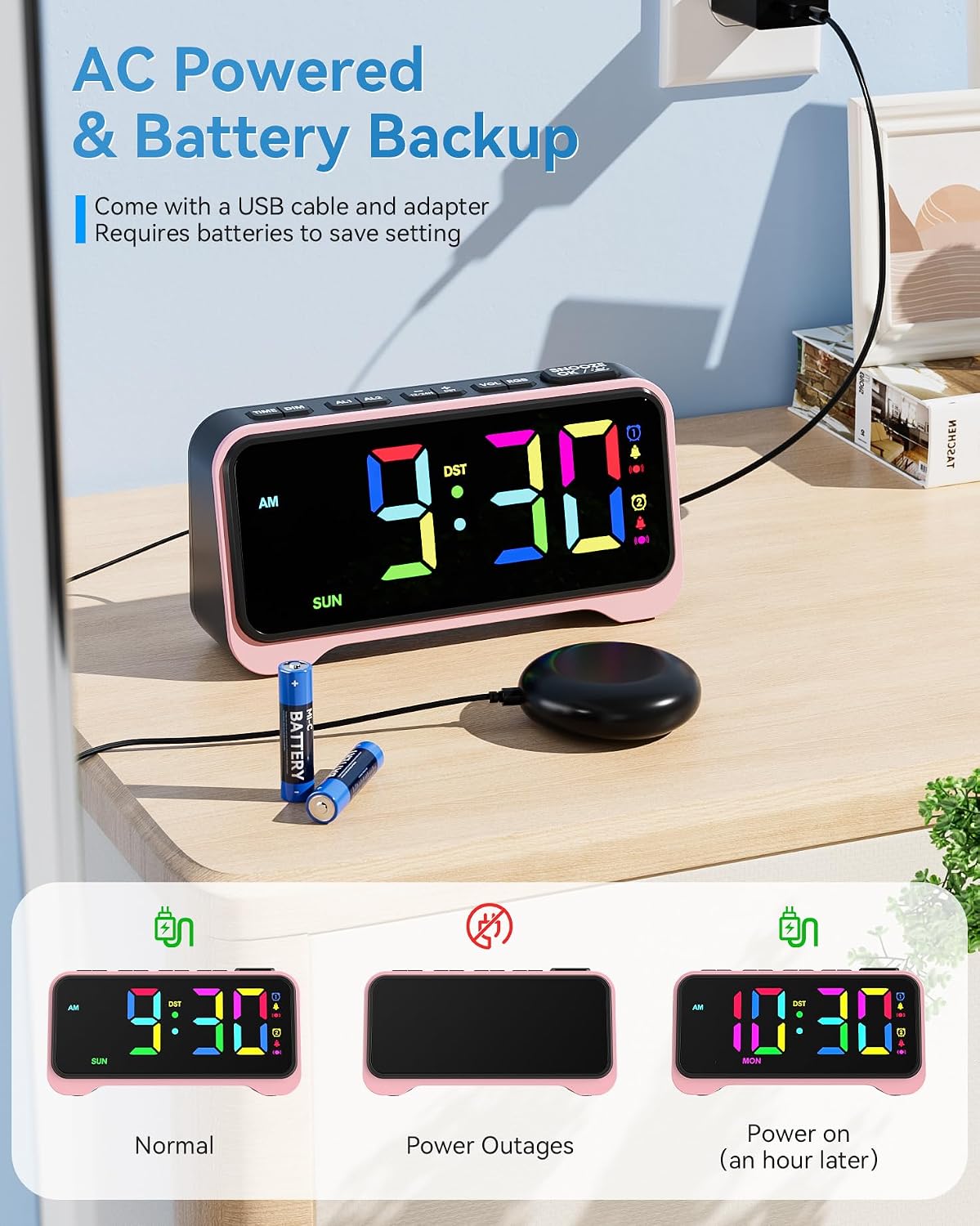 Loud Alarm Clock for Heavy Sleepers Adults, Bed Shaker Alarm Clock
