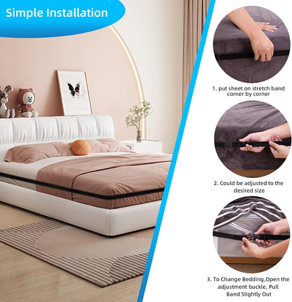 Sheet Fasteners, Adjustable Elastic Bed Sheet Holder Straps for Full,Queen,King Twin Bed,6 Way Cross Sheet Clips Suspenders Band,Fitted Round and Square Mattresses