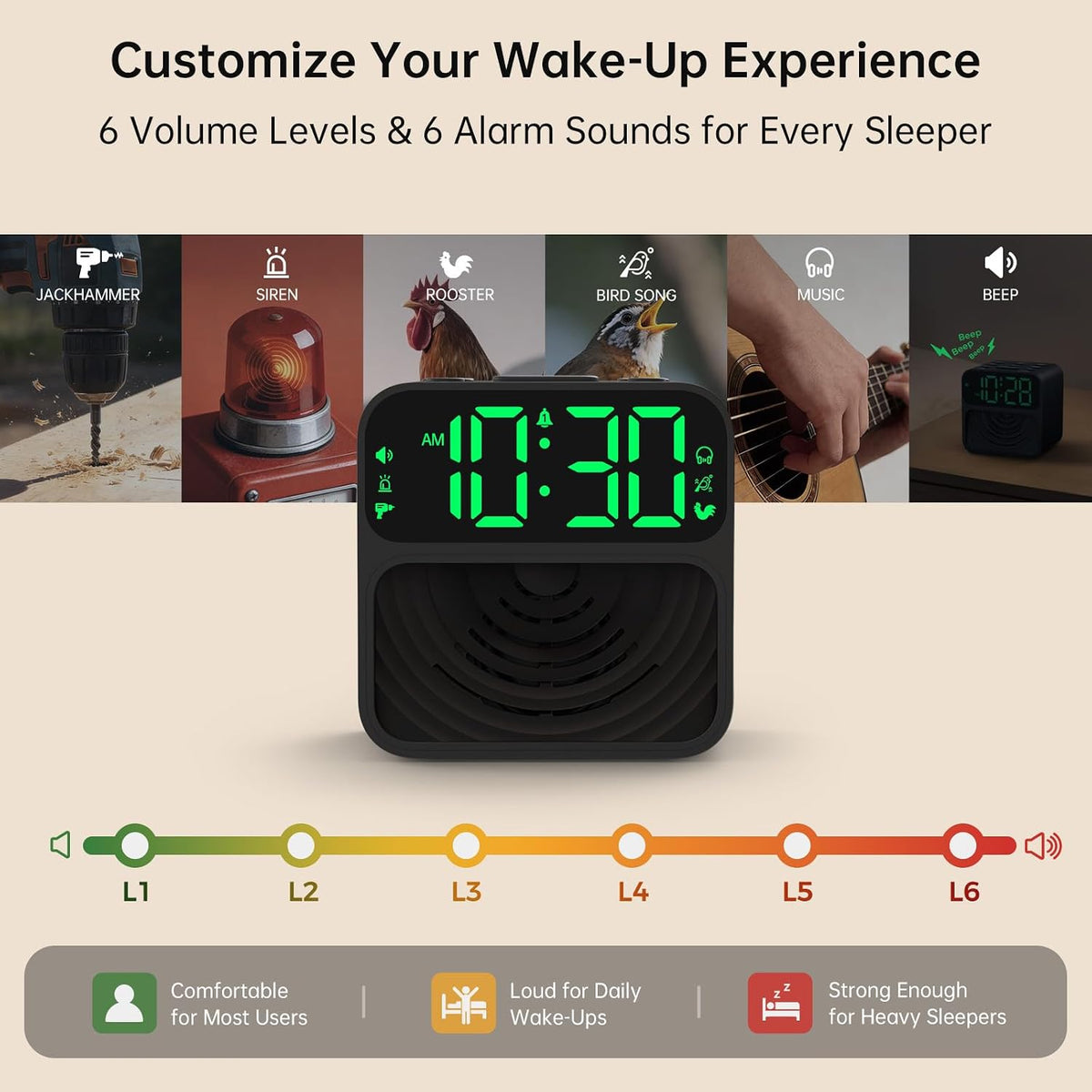 AuroraCalm Extra Loud Alarm Clock for Heavy Sleepers with 115dB Alarm