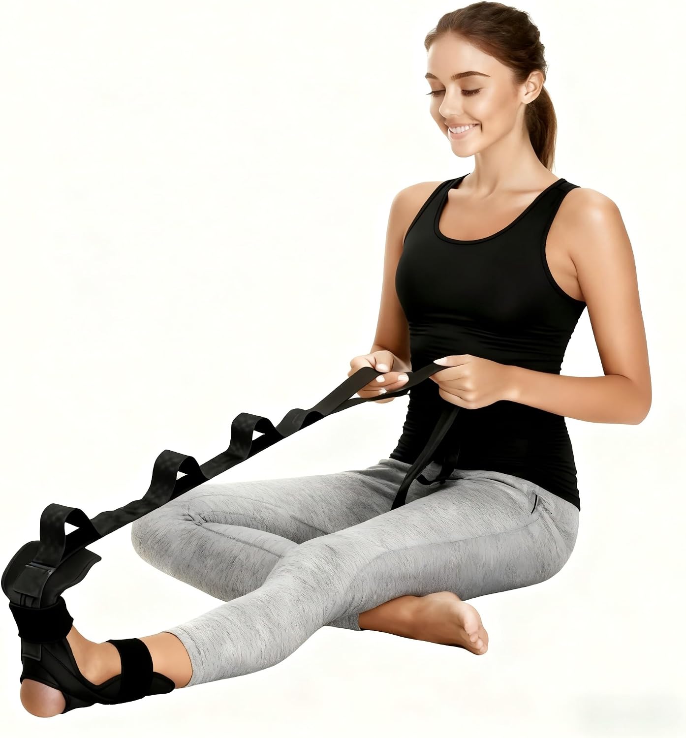 Foot & Calf Stretcher for Plantar Fasciitis Relief, Adjustable Stretching Strap & Foot Rocker Combo for Achilles Tendon, Heel Pain, Hamstring & Muscle Recovery – Physical Therapy Stretching Device for Home Use