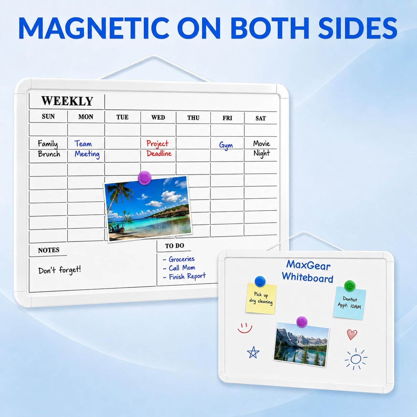 MaxGear Weekly Dry Erase Calendar Board, 11" x 17" Magnetic Whiteboard | Double-Sided Wall Planner: Weekly Calendar on One Side, Blank Whiteboard on The Other, Includes 3 Color Markers and Magnets